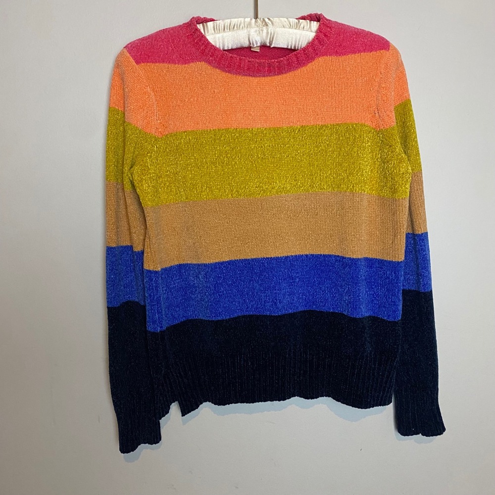 LISA TODD Striped Color Block Chenille Sweater Womens XS Colorful Cozy